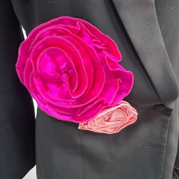 EUC Amanda Uprichard Black Blazer Dress with Pink Floral Appliqué – Size S - Picture 5 of 8